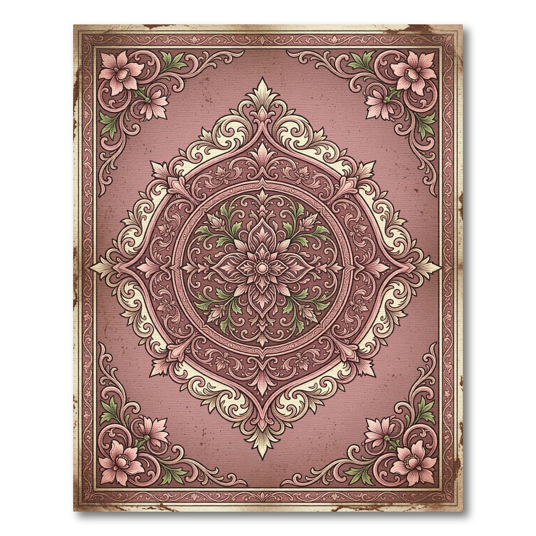 Romantic Pink Floral Vintage Medallion Rug