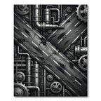 Industrial Grayscale Metal Crossroads Rug
