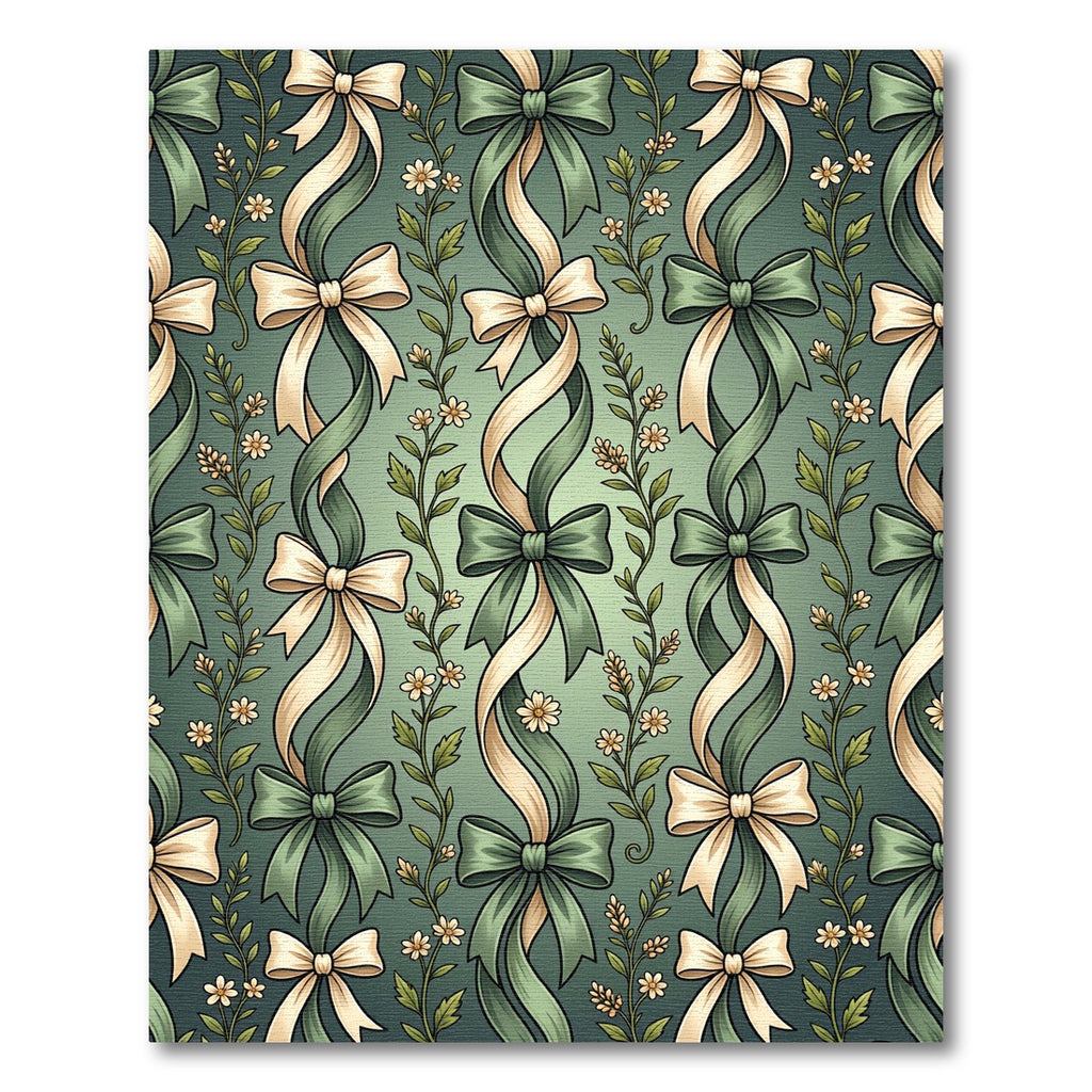 Sage Green Ribbon Floral Botanical Scroll Rug
