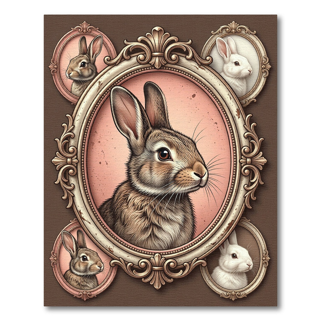 Ornate Antique Bunny Portrait Rug