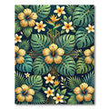 Golden Tropical Hibiscus Monstera Leaf Rug