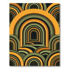 Mid-Century Ochre and Olive Arched Illusion Rug