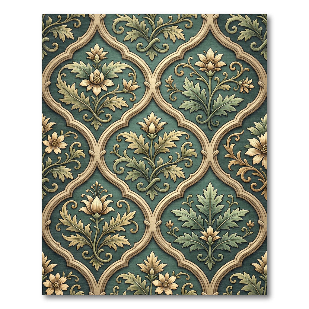 Elegant Sage Green Floral Damask Ornament Rug