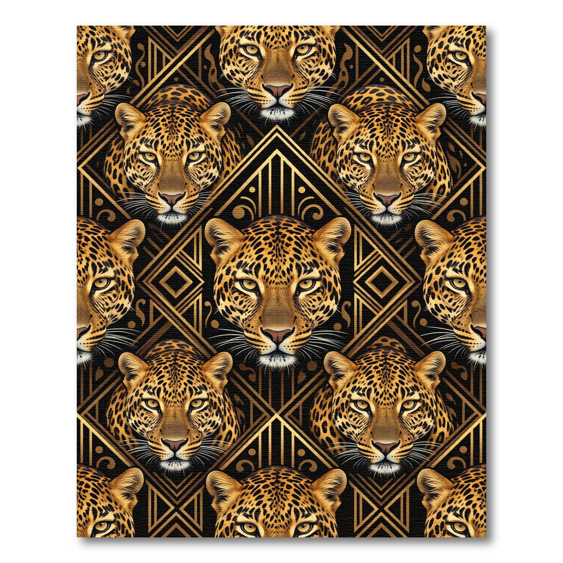 Gold Art Deco Leopard Geometric Grid Rug