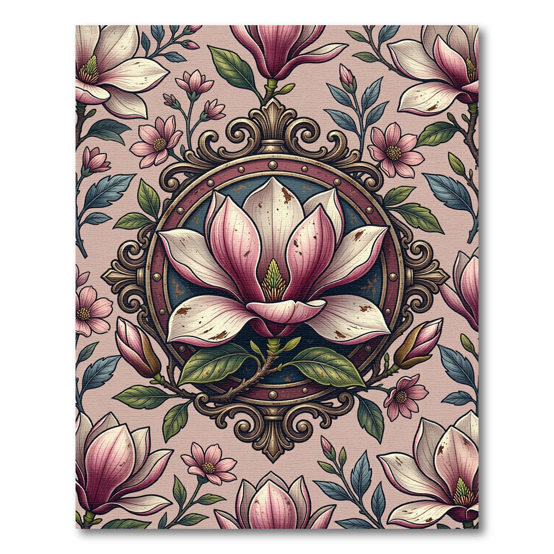 Vintage Magnolia Medallion Blush Floral Rug