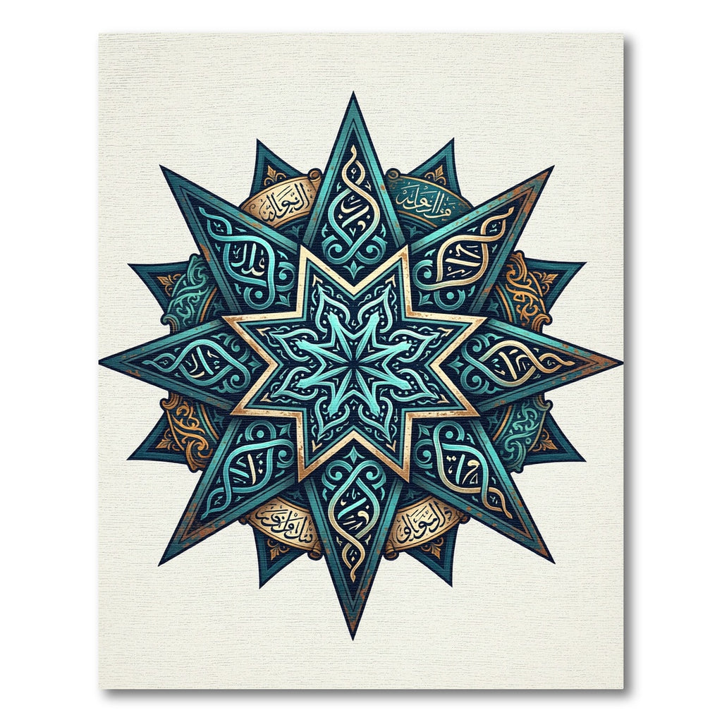 Teal Gold Ornate Celestial Star Medallion Rug