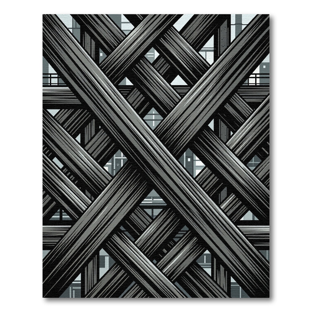 Industrial Charcoal Geometric Lattice Overlay Rug