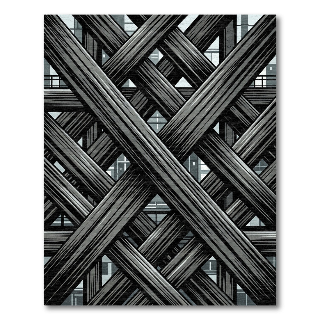 Industrial Charcoal Geometric Lattice Overlay Rug