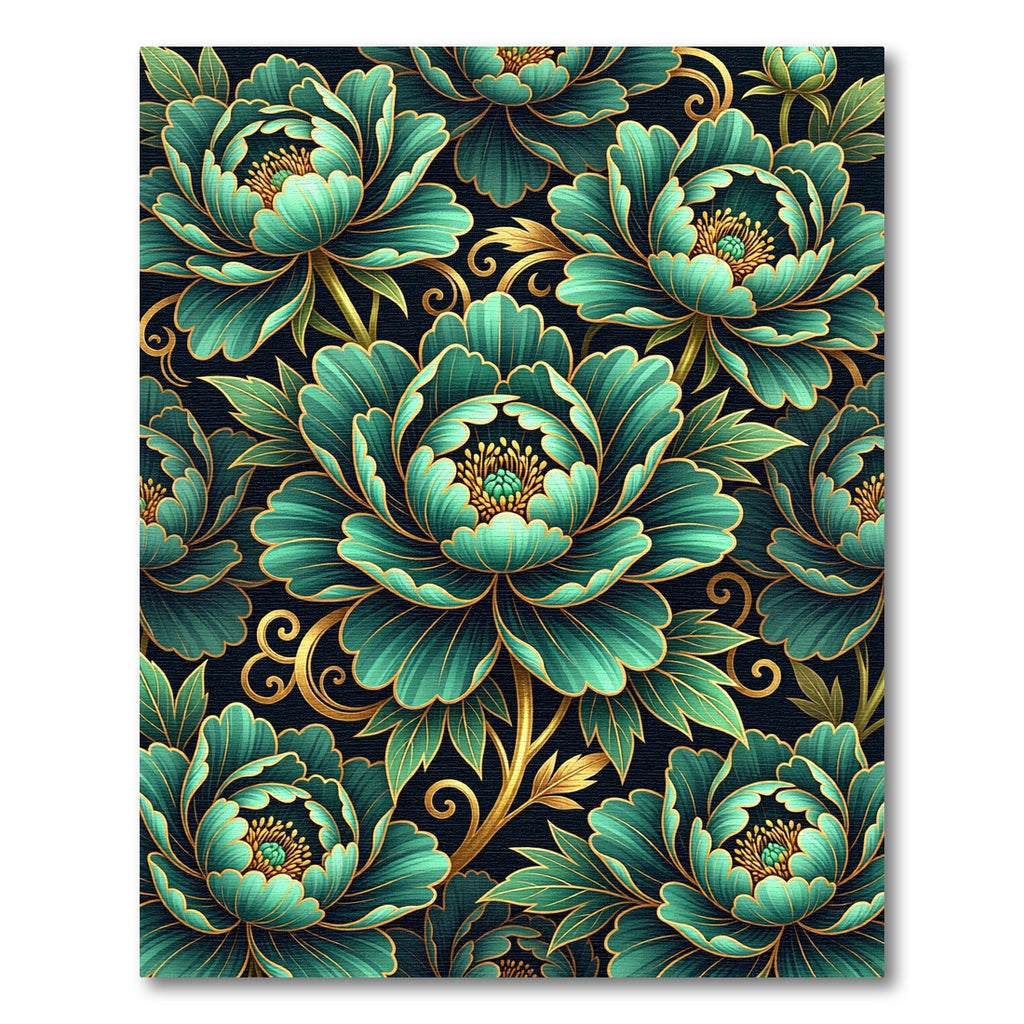 Emerald Green Gold Floral Swirl Rug