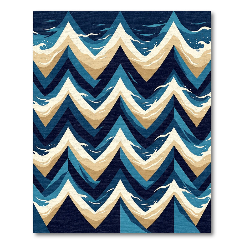 Navy and Beige Geometric Sea Wave Rug