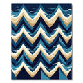 Navy and Beige Geometric Sea Wave Rug