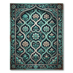 Ornate Teal White Floral Arch Rug