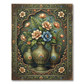 Vintage Floral Green Ornate Vase Art Rug