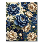 Navy and Cream Peony Floral Bloom Rug