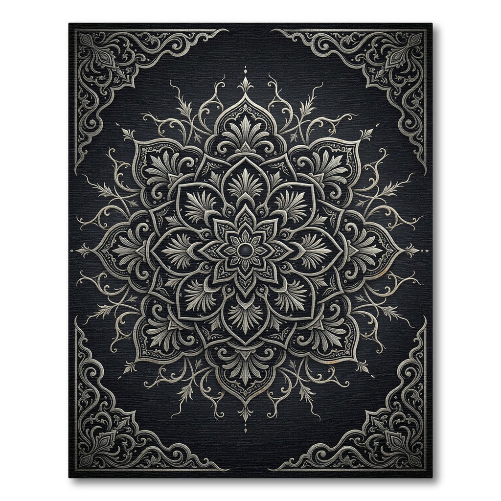 Ornate Silver Mandala Floral Medallion Rug