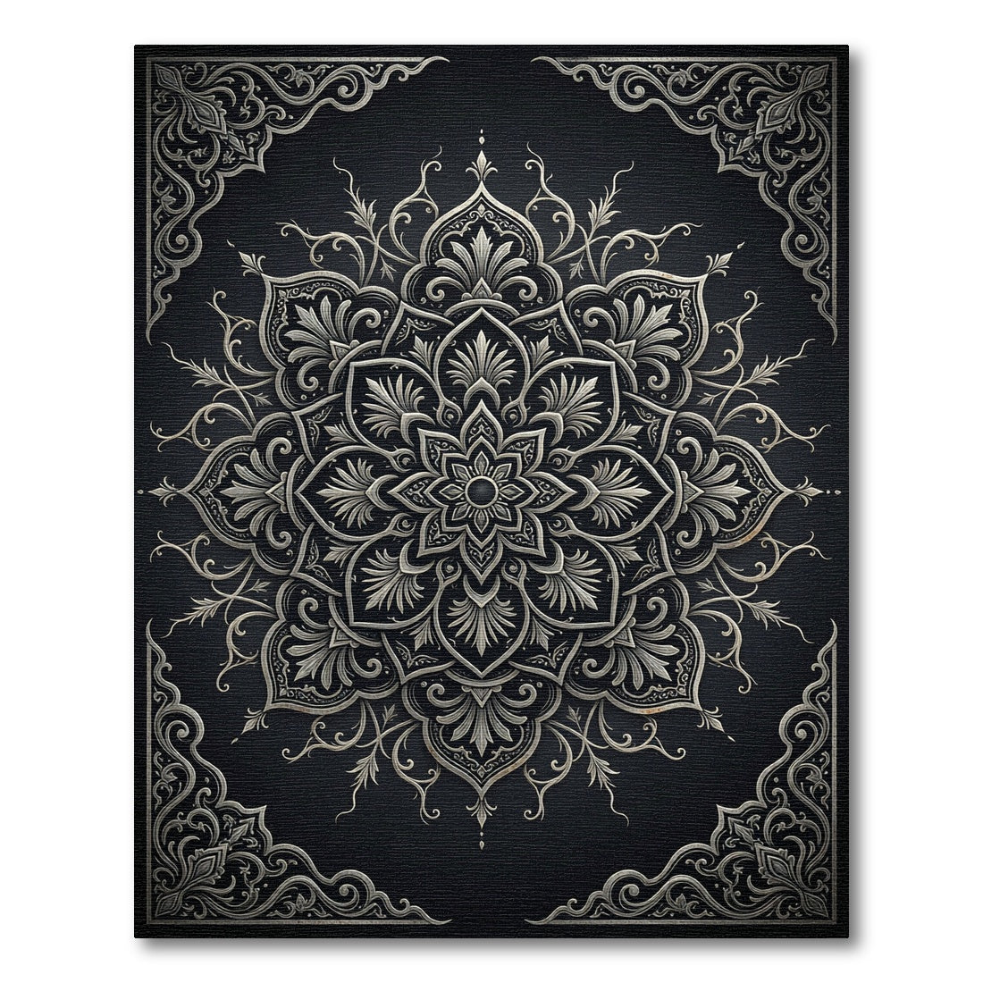 Ornate Silver Mandala Floral Medallion Rug