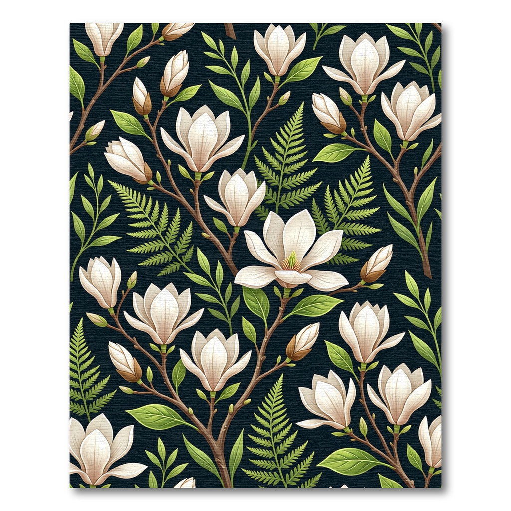 Dark Navy White Magnolia Branch Rug