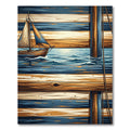 Nautical Sailboat Wood Grain Stripes Rug