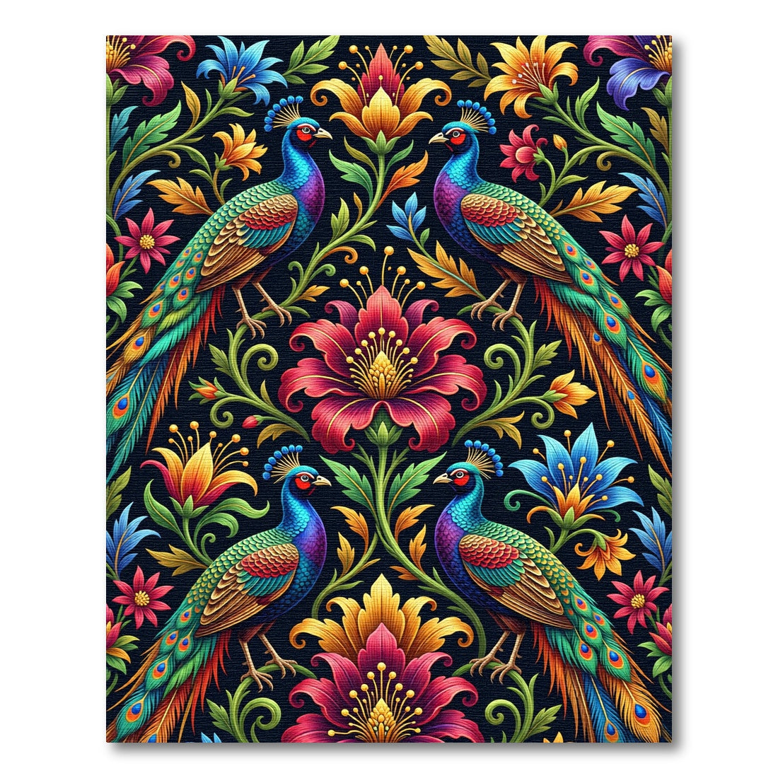 Vibrant Peacock Floral Botanical Art Rug