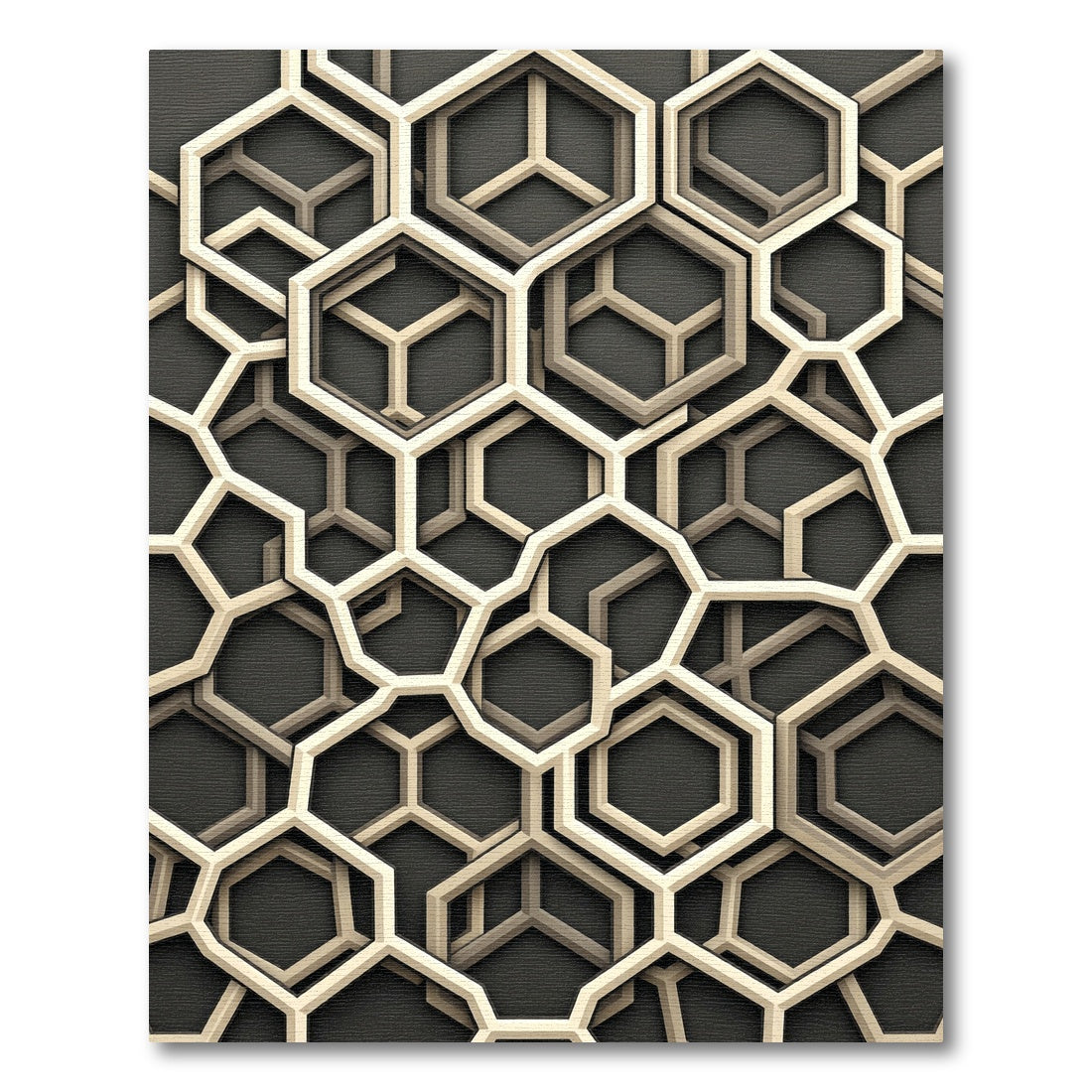 Cream Hexagonal Overlay Geometric Rug
