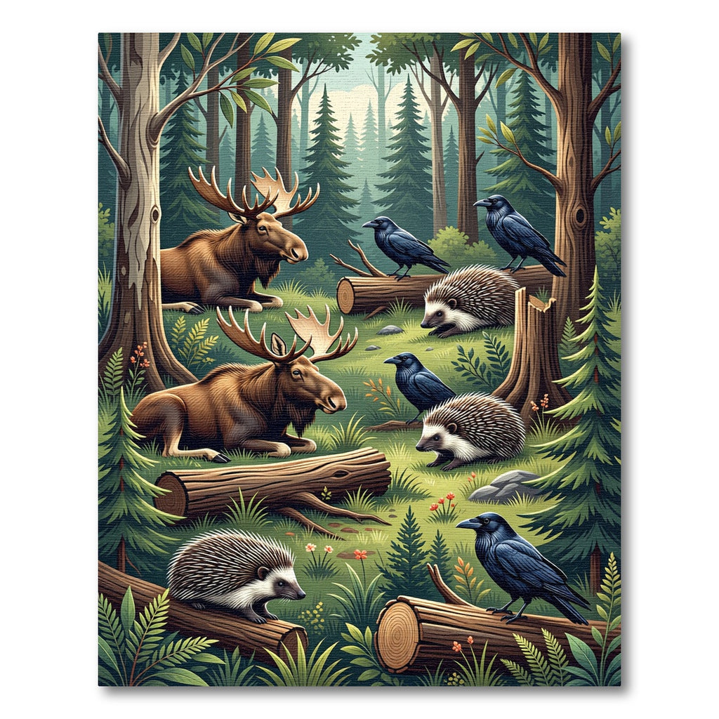 Enchanted Forest Moose and Wildlife Scene Rug
