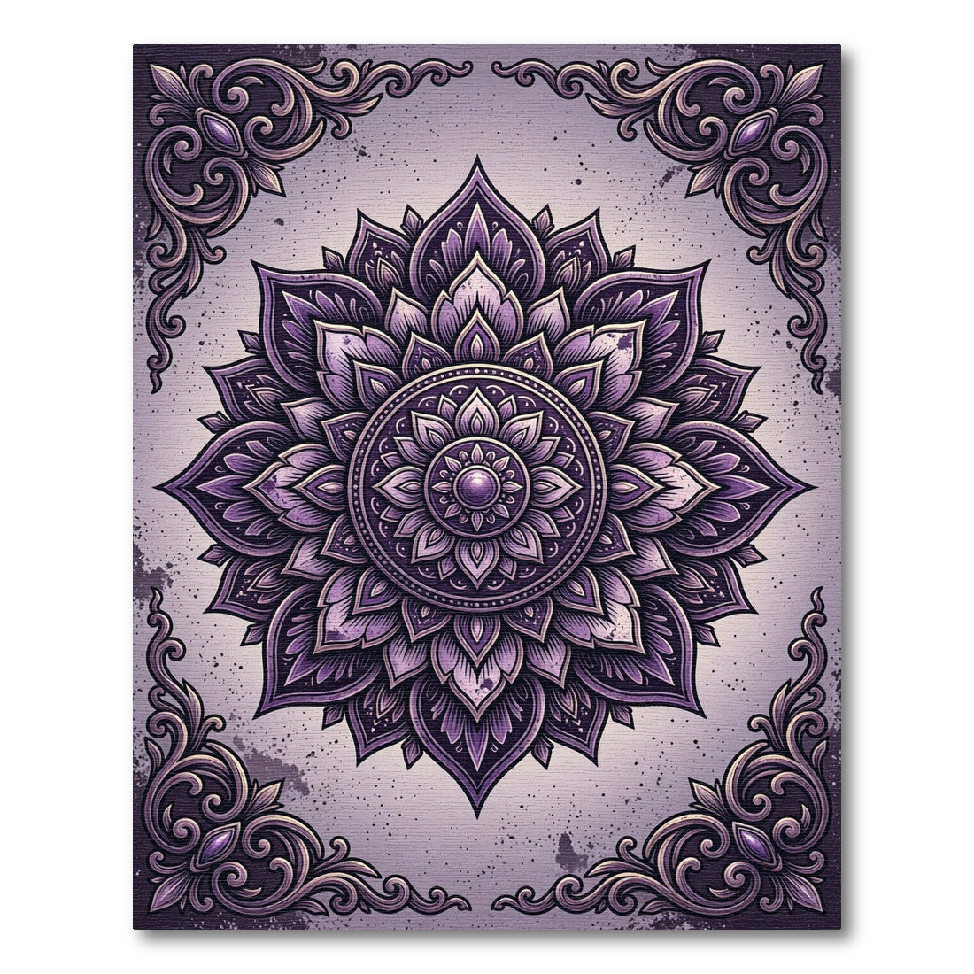 Ornate Amethyst Floral Mandala Scroll Rug