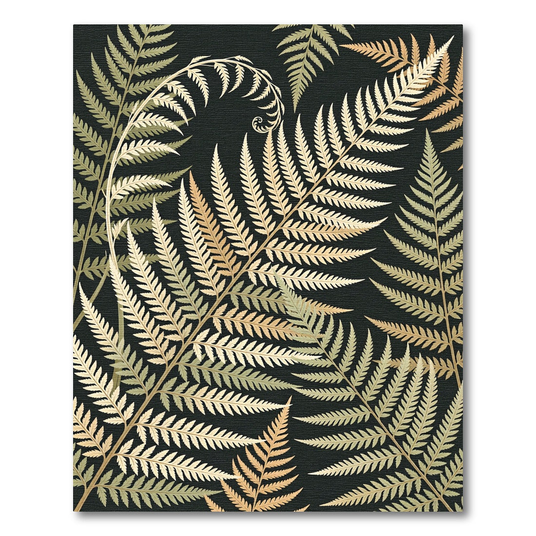 Elegant Gold Fern Frond Pattern Rug
