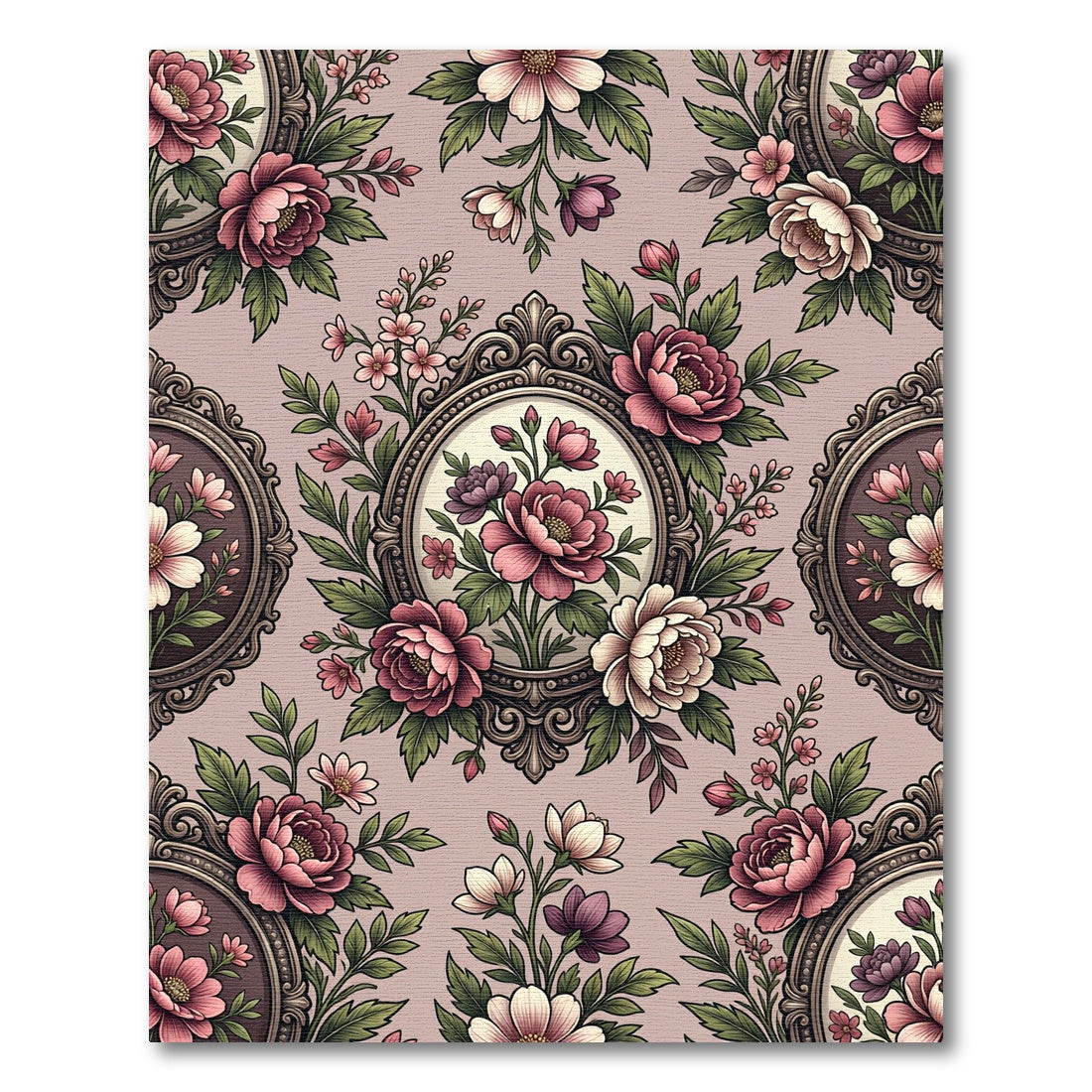 Victorian Pink Floral Portrait Rug