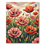 Vibrant Red Poppy Field Botanical Rug