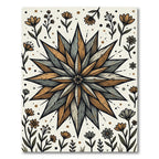 Earthy Starflower Woodcut Floral Illustration Rug