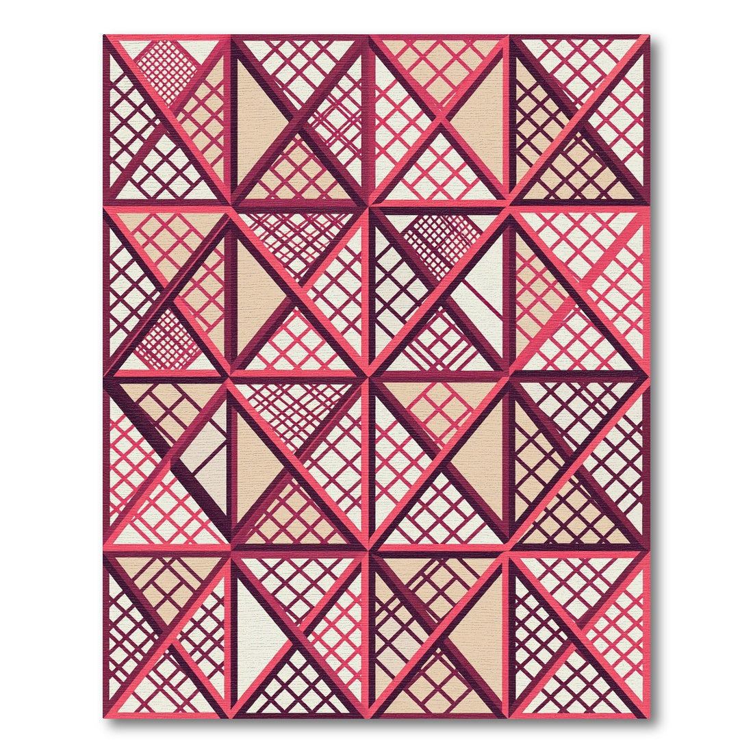 Geometric Coral and Taupe Grid Rug