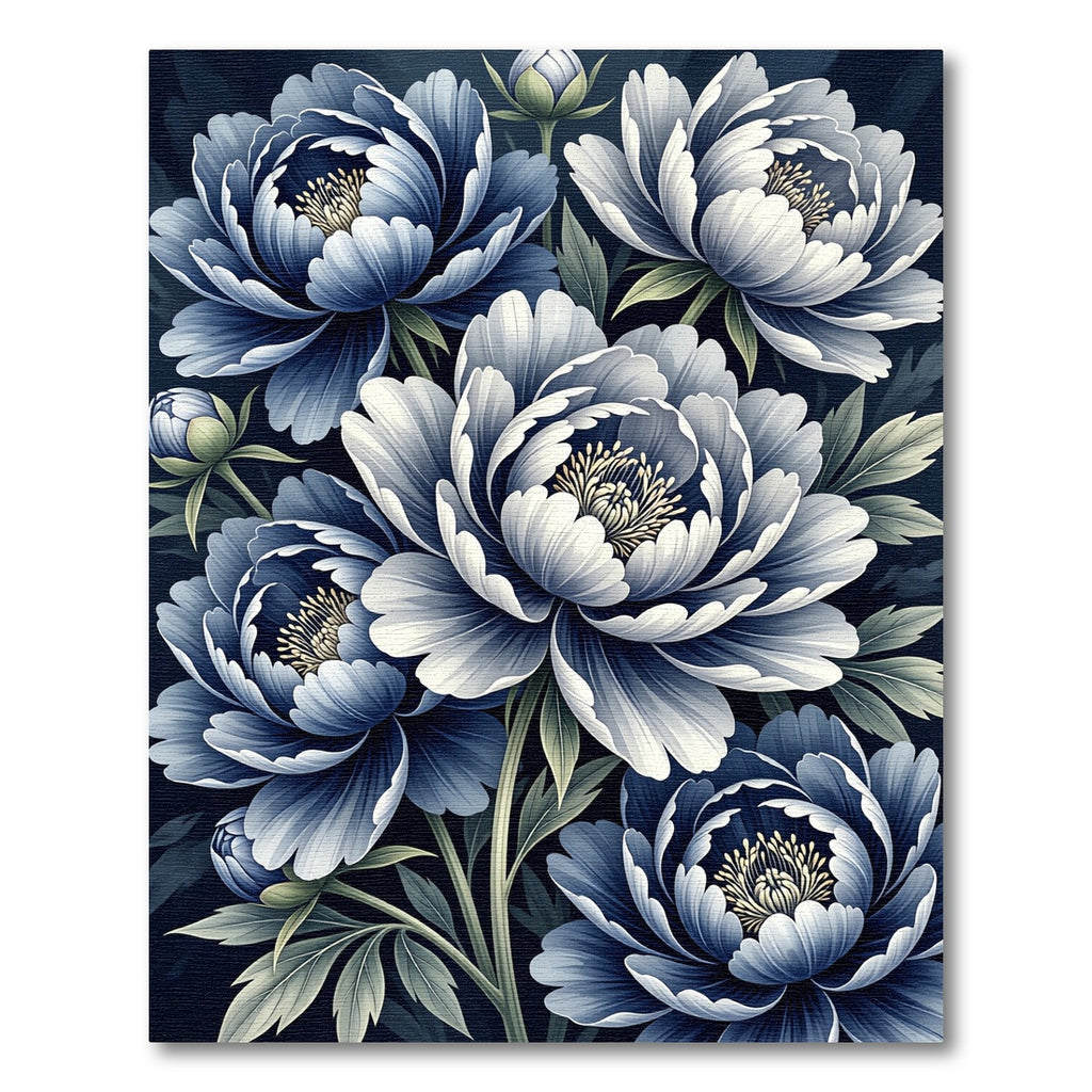 Elegant Navy Blue Peony Floral Rug