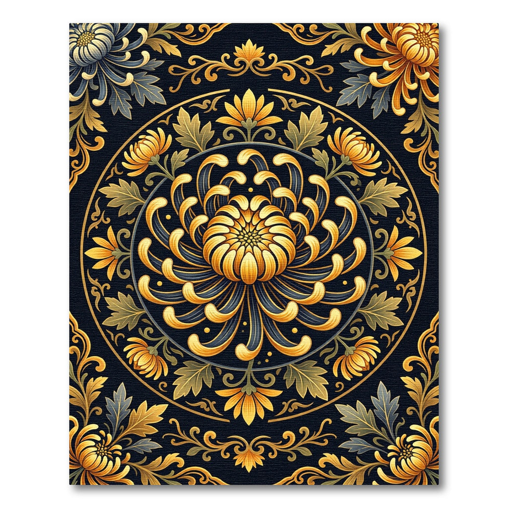 Golden Chrysanthemum Floral Medallion Rug