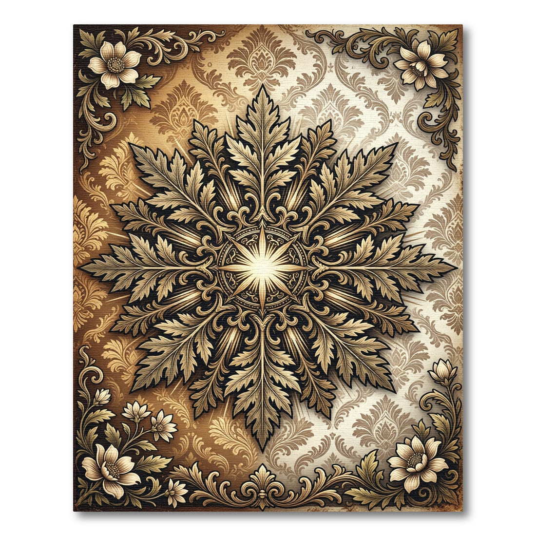 Ornate Golden Floral Medallion Radiance Rug