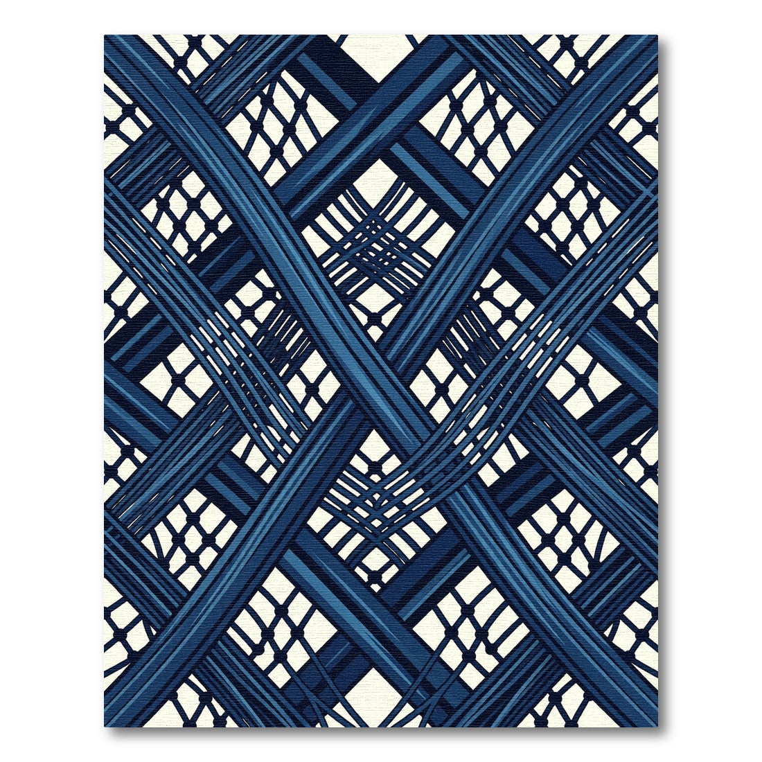Indigo Blue Geometric Interwoven Lattice Rug