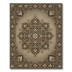 Elegant Gold Damask Floral Medallion Rug