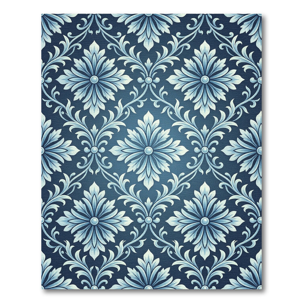 Classic Blue Floral Damask Scroll Rug