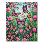 Pink Purple Butterflies Among Tulips Rug