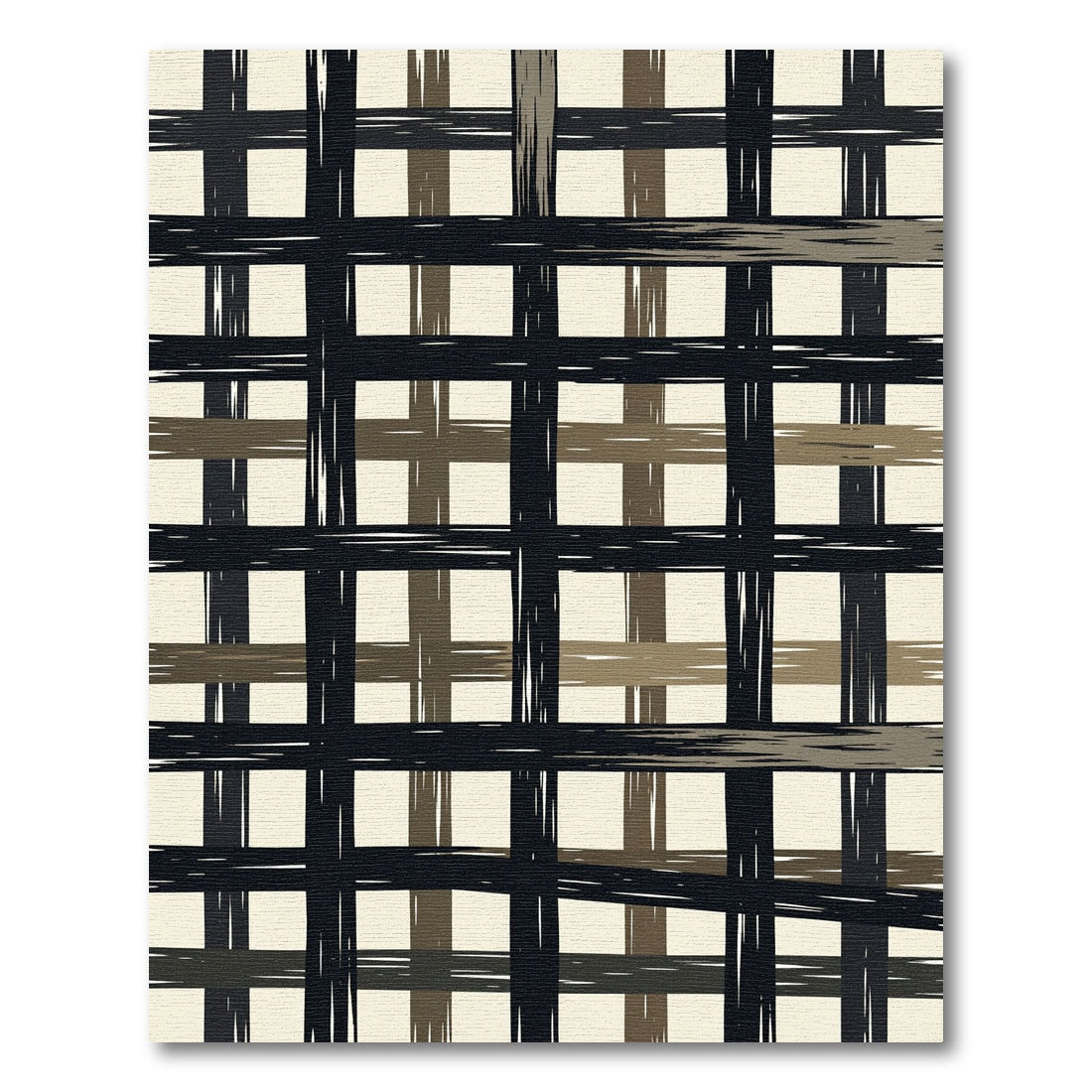 Bold Black Khaki Plaid Lines Rug