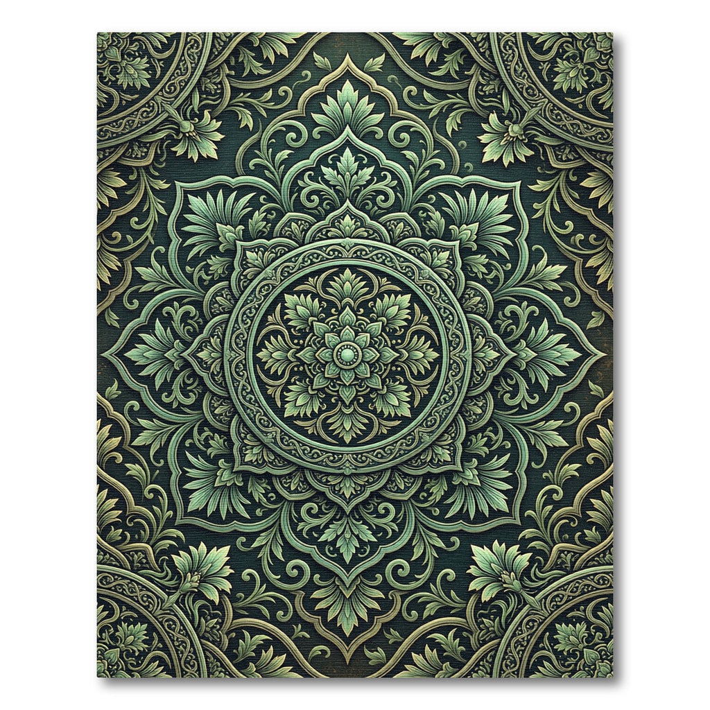 Emerald Green Floral Mandala Rug