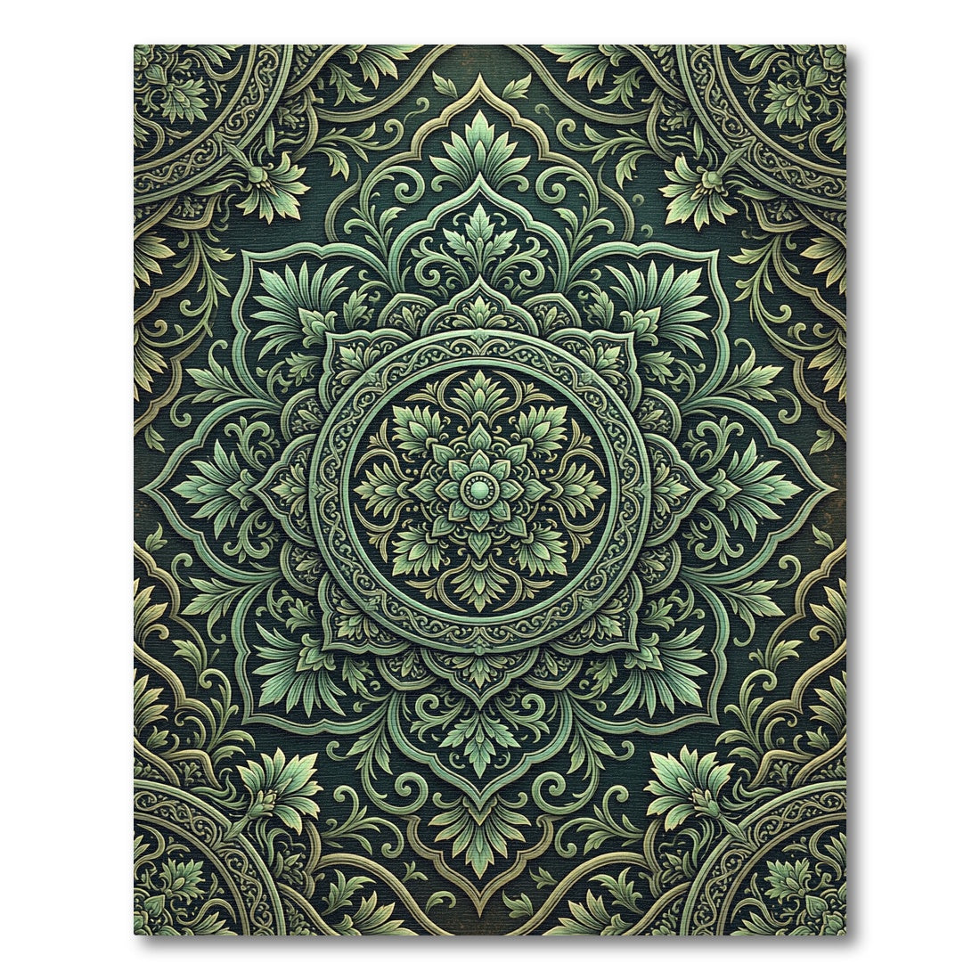 Emerald Green Floral Mandala Rug