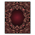 Rich Burgundy Baroque Scrollwork Frame Rug