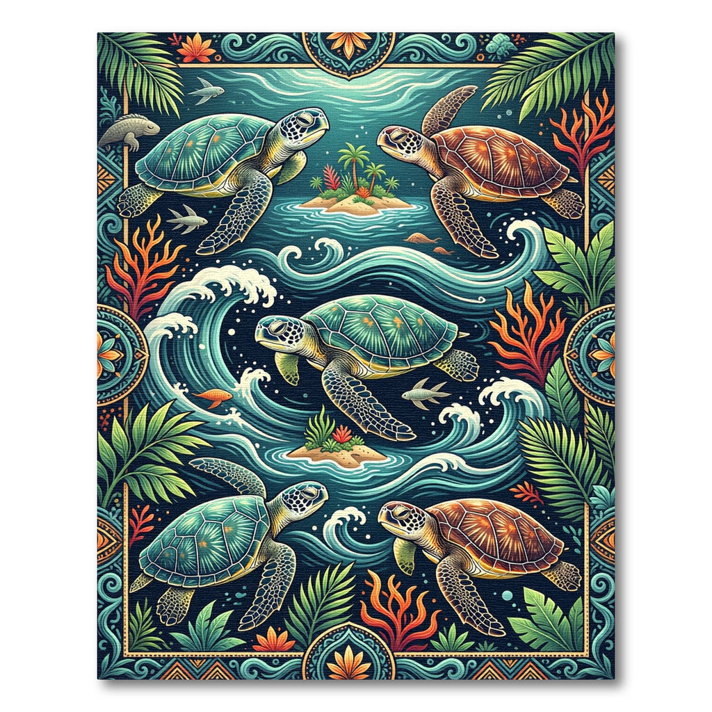 Tropical Sea Turtle Oceanic Wave Tapestry Rug