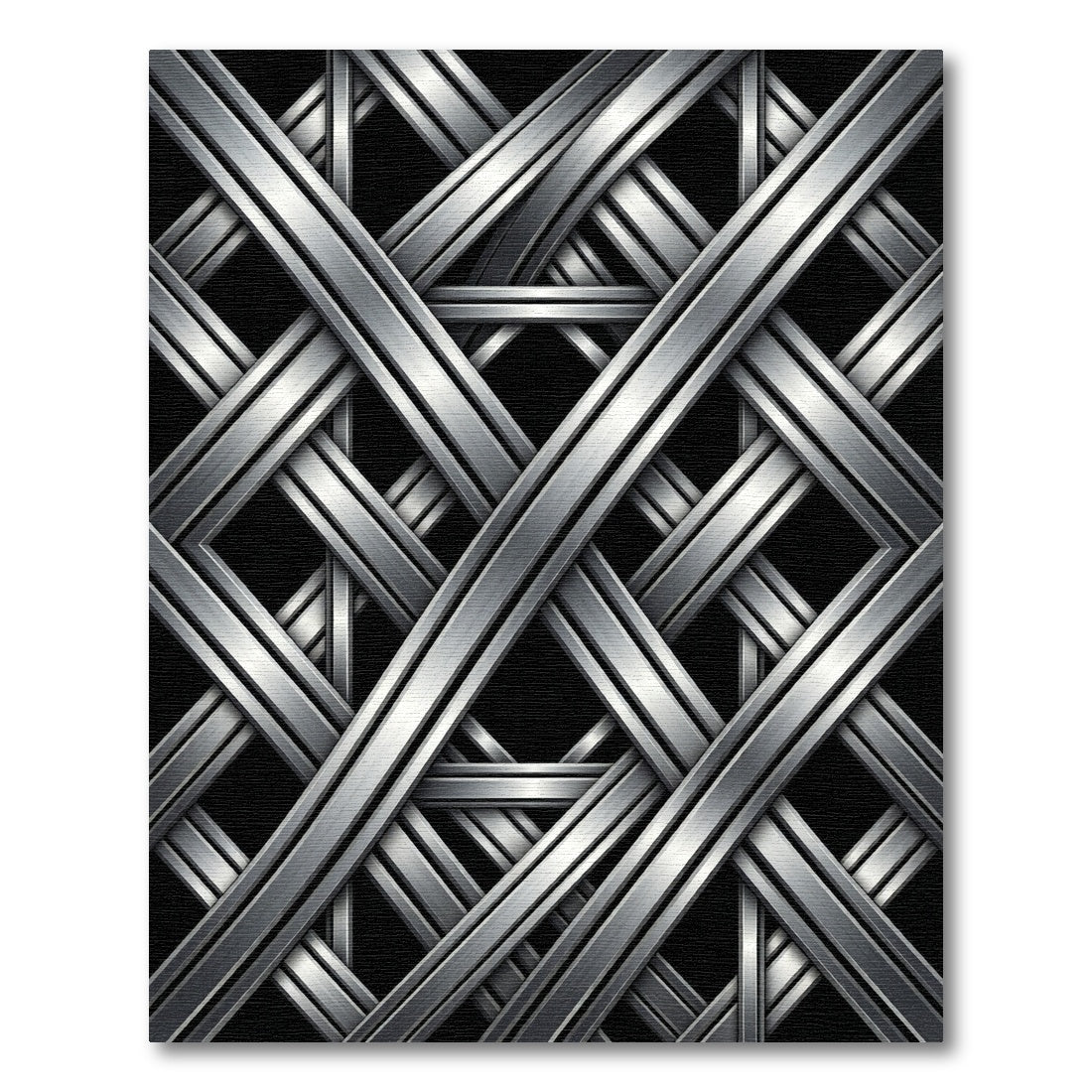 Metallic Silver Interlocked Geometric Grid Rug