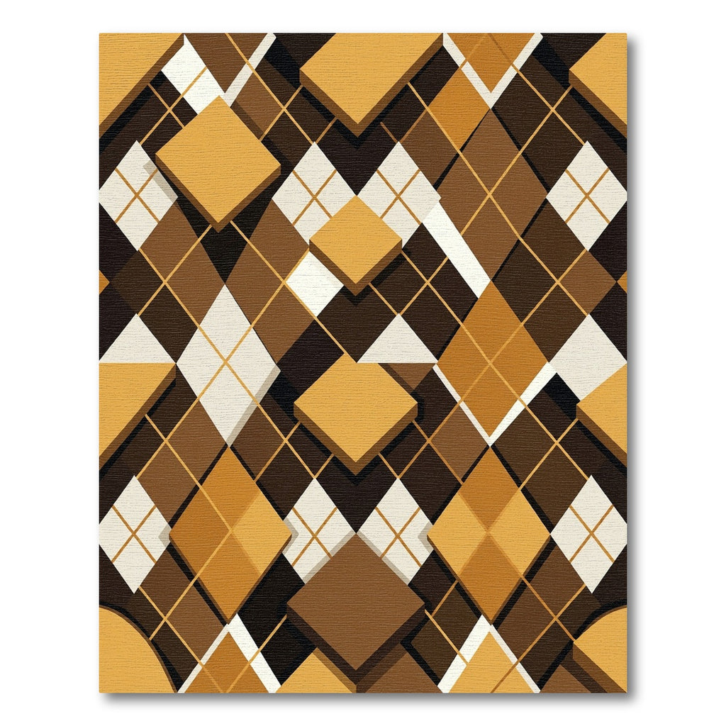 Brown Gold Diamond Interlocking Cubes Rug