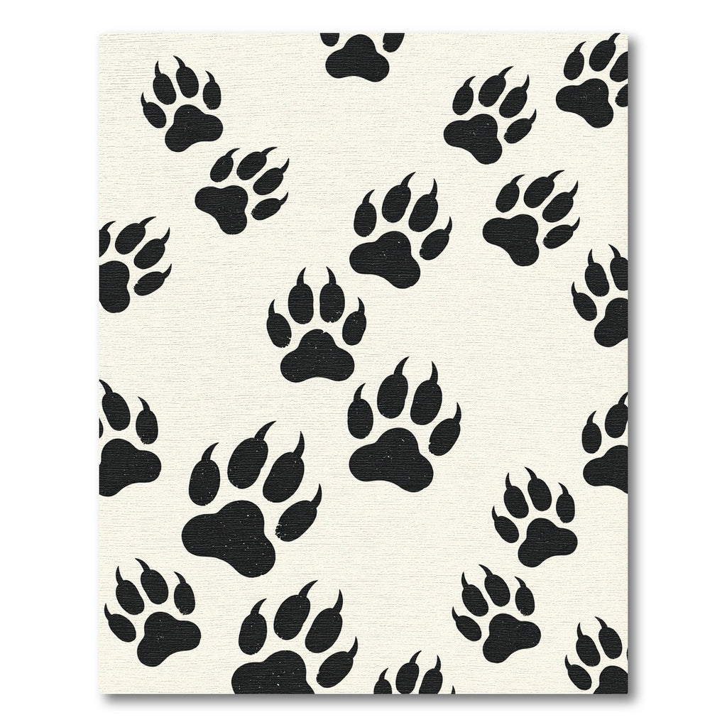 Playful Black Wildlife Paw Track Rug
