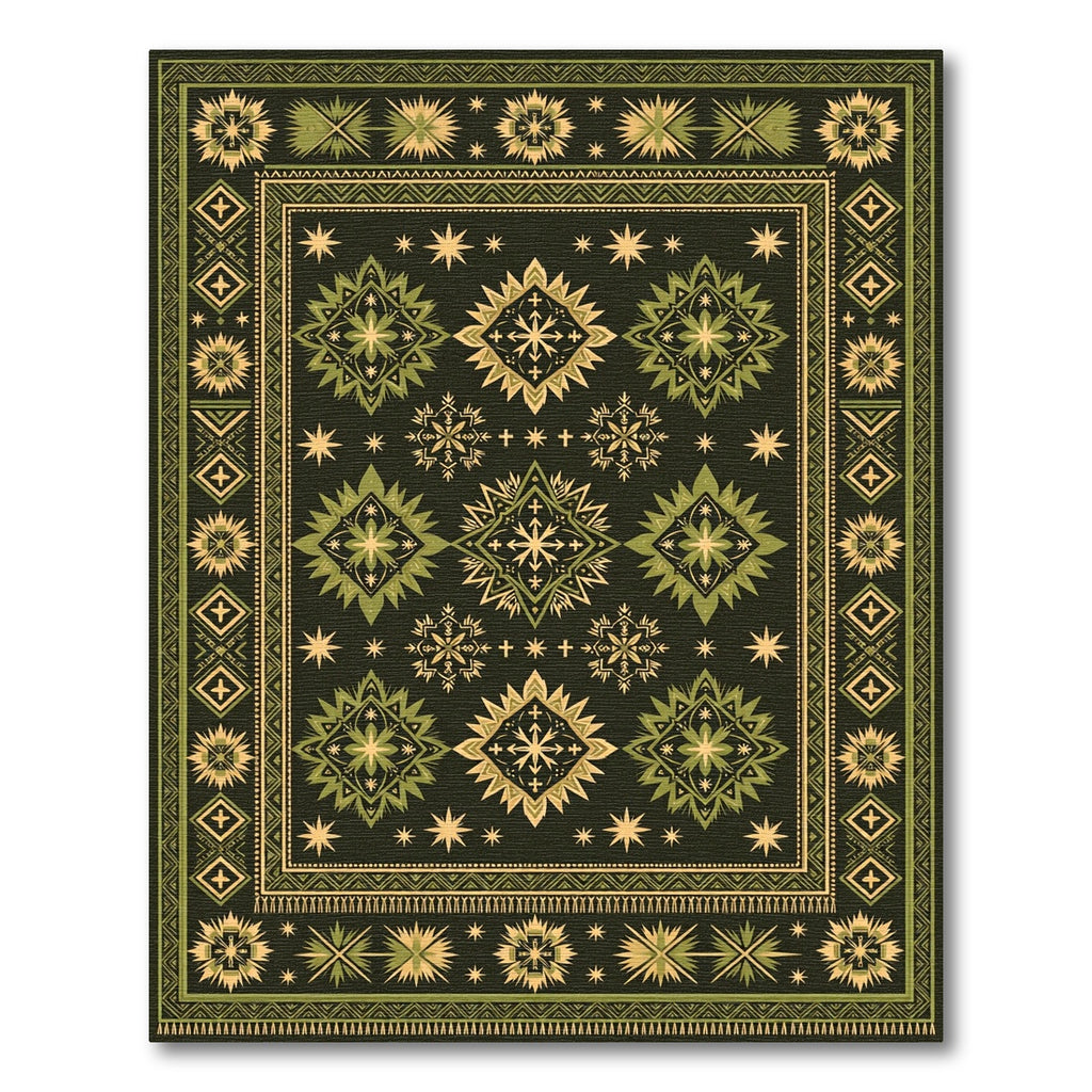 Olive Starburst Diamond Medallion Rug