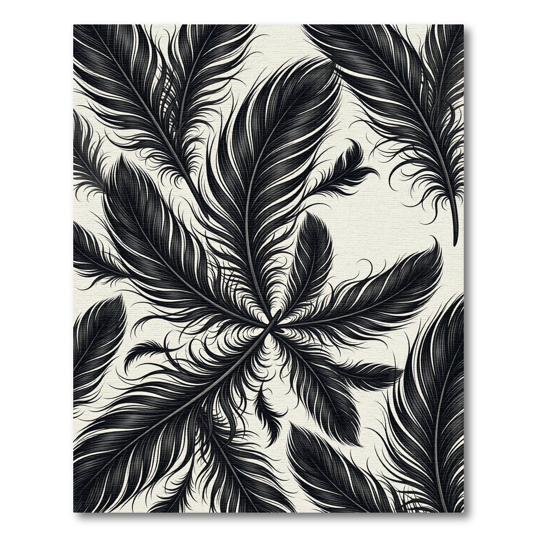 Elegant Black Feather Garden Arrangement Rug