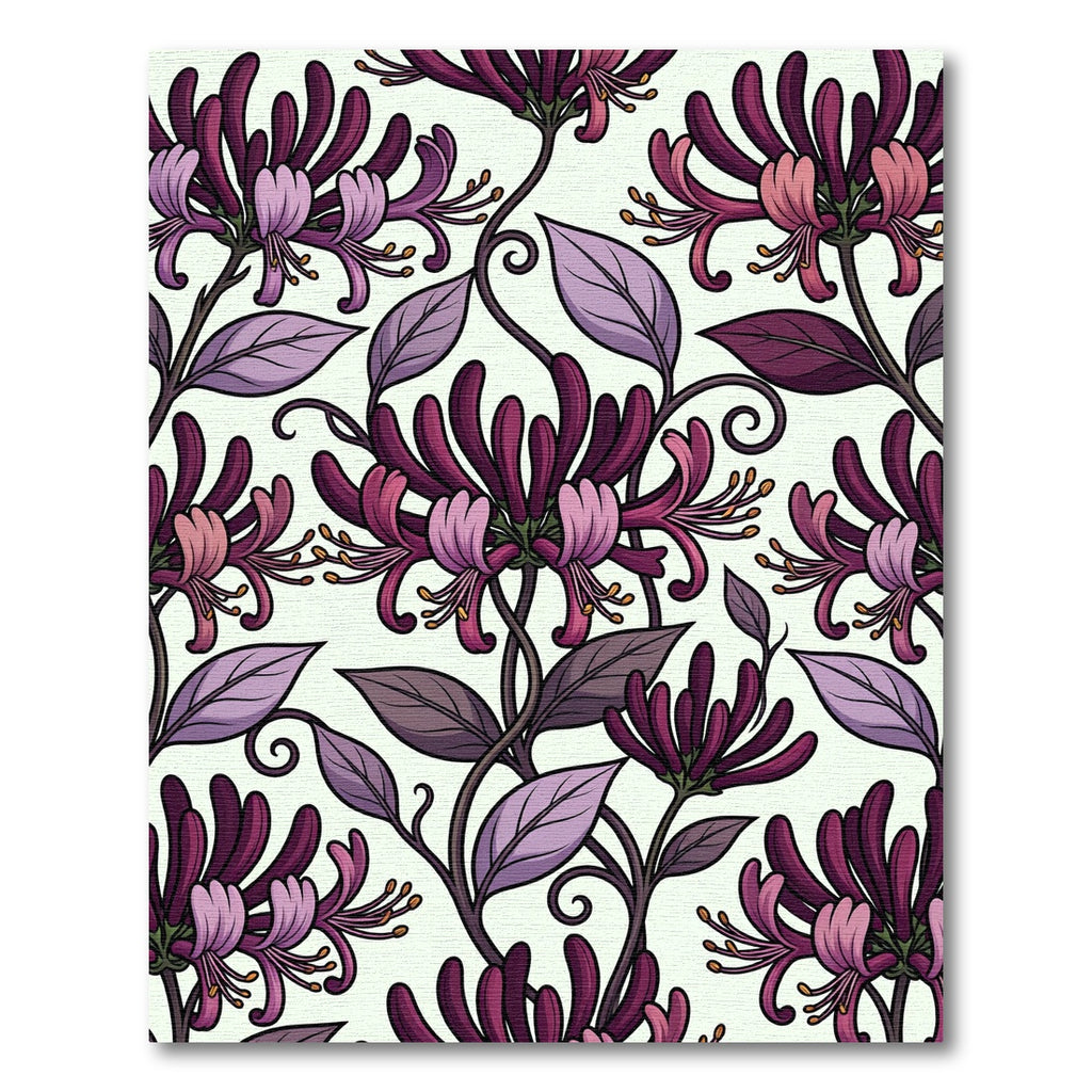 Elegant Deep Purple Honeysuckle Floral Art Rug