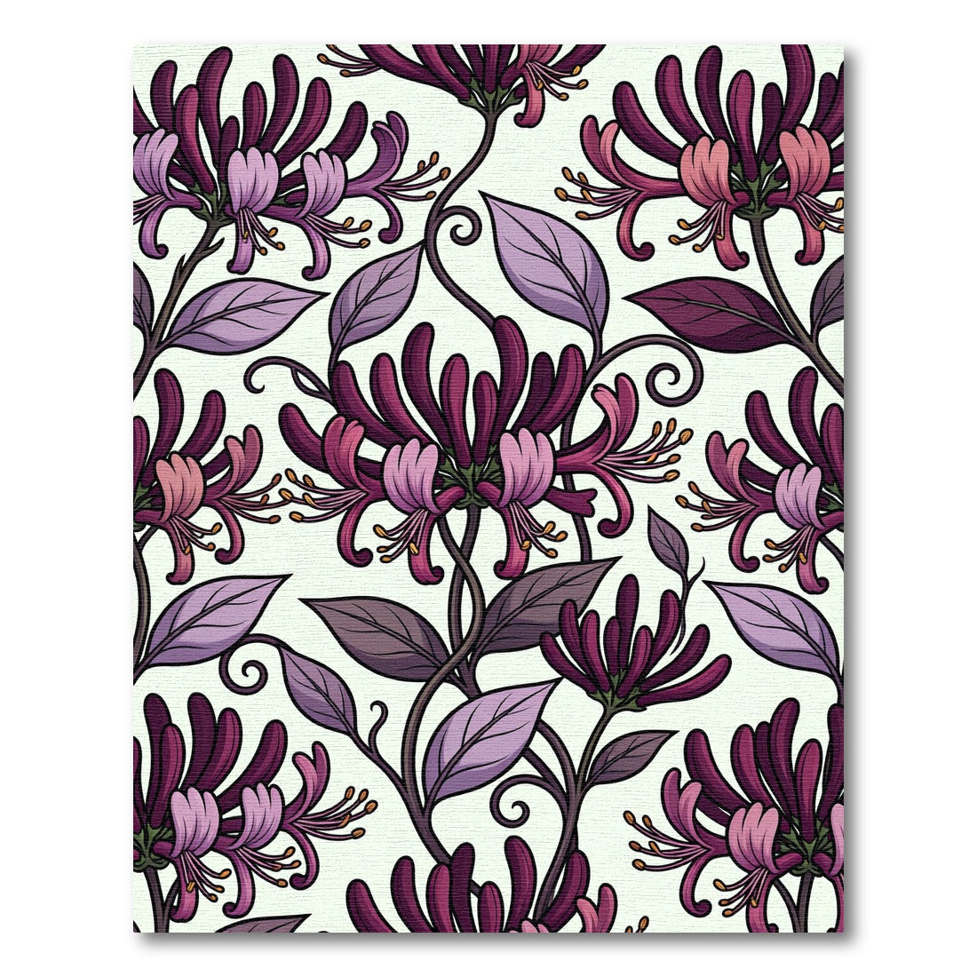 Elegant Deep Purple Honeysuckle Floral Art Rug
